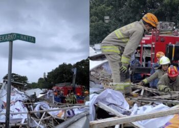 Sebuah baliho reklame berukuran besar roboh menimpa sejumlah korban di jalan Soekarno Hatta Bandung
