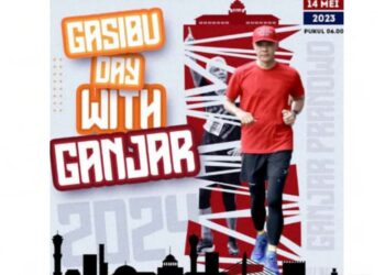 Calon Presiden PDI Perjuangan Ganjar Pranowo siap merahkan kota Bandung dengan lari pagi di Kawasan Gasibu Bandung