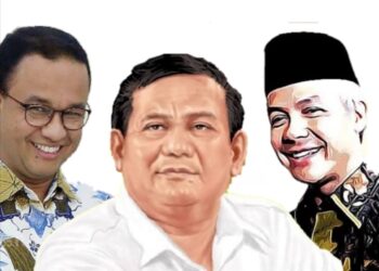Tiga bakal calon presiden RI 2024, Prabowo Subianto, Ganjar Pranowo, Anies Baswedan