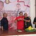 Pengcab Tarung Derajat Kabupaten Bandung Barat menerima nasi tumpeng dari Kepala Desa Kertawangi Yanto Bin Surya alias Steve Ewon saat meresmikan Satlat Cisarua
