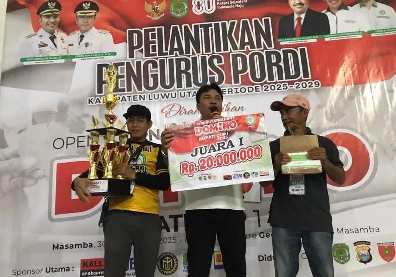 Juara I dari Tolangi Bawa Uang Rp20 Juta, Turnamen Domino Bupati Lutra Cup I