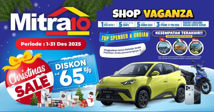 Sisa Sebulan Shopvaganza 2025, Nikmati Juga Diskon Christmas Sale Hingga 65% di Mitra10!